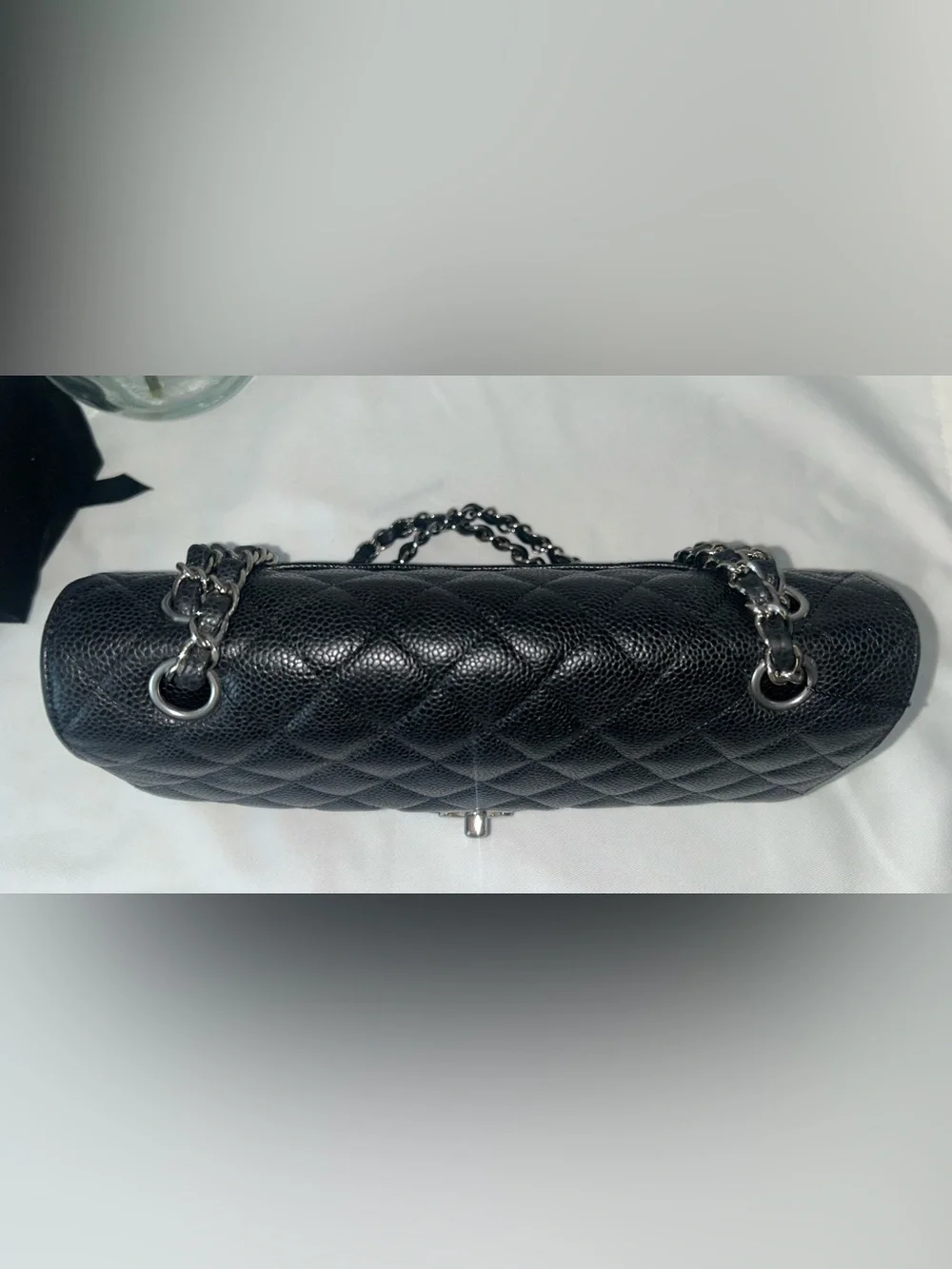 CHANEL Medium Classic Double Flap Caviar Leather Quilted Handbag Black